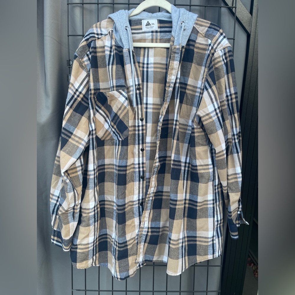 Plaid Hooded Flannel Shirt Mens 3XL